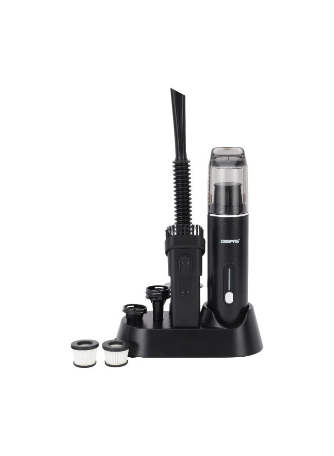 GEEPAS Handheld Car Vacuum Cleaner with HEPA Filter | 4 Versatile Modes Includes Long and Short Nozzles, Swimming Ring Nozzle, Suction Adapter, Charging Base, Combined Flat Brush and Extended Hose| Perfect for Cars, Furniture, Office Desks, Small Corners |  2 Years Warranty GVC19061UK Black - Image 1